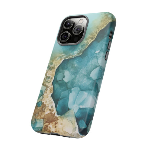 Aquamarine inspired Geode in Watercolor - Impact Resistant Phone Case